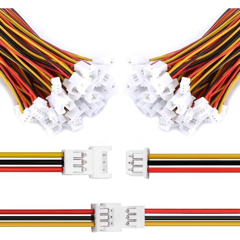 Connecteurs JST, Mini micro connecteur JST prise 20 paires 3 broches 1,25 mm Adaptateur de connecteur mâle et femelle avec fil de câble électrique de 100 mm (1/5)