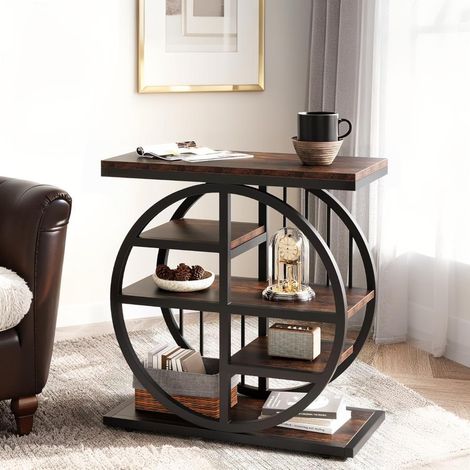 5-stöckiger schmaler Beistelltisch (60 × 30 cm), Industrieller Couchtisch aus Metall und Holz für das Wohnzimmer, schmale Ablage, hoher Nachttisch für das Schlafzimmer