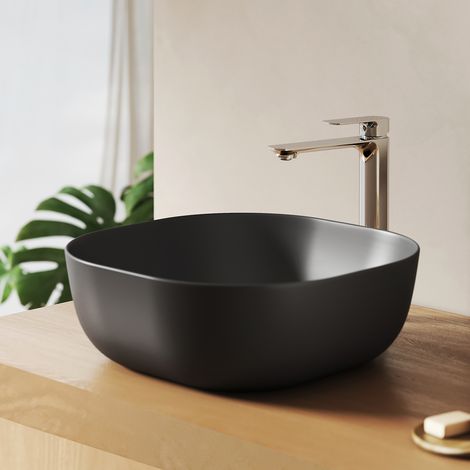 EMKE Aufsatzwaschbecken Rechteck 14.5x41.5x41.5cm Keramik Mattschwarz aufsatzbecken