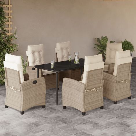 7-tlg. Garten-Essgruppe mit Kissen Beige Poly Rattan (1/5)