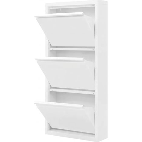 ELVMI Scarpiera con 3 Scomparti Ribaltabili, Chiusure Magnetiche, Metallo, 50 x 15 x 106 cm, Bianca (1/5)
