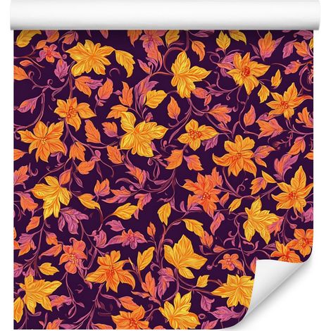 Papier peint à motif floral complexe dans les tons bordeaux, rouge et prune 50x1000 cm (1/5)