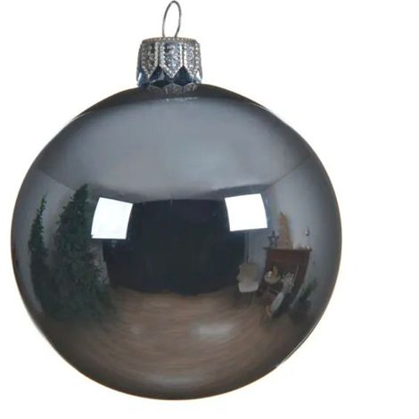 Pallina Di Natale In Vetro Grigio Lucido D15  1 Pz