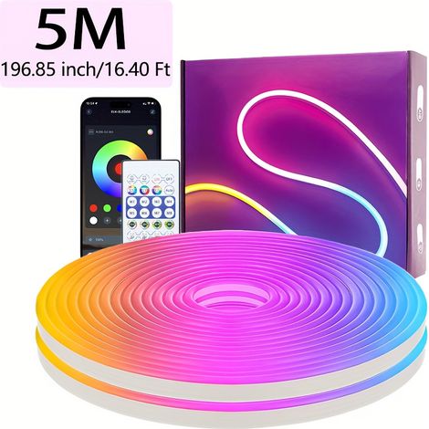 Bande lumineuse néon LED RGB, contrôle par application/télécommande, synchronisation musicale, IP67, fêtes en extérieur/Noël/jeux (1/5)
