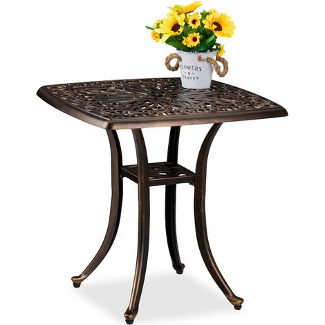 Relaxdays Tavolino da Giardino, Tavolo Quadrato da Balcone, 53x53,5x53,5 cm, Mobile in Alluminio da Esterno, Nero Bronzo (1/5)
