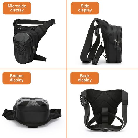 Sac de jambe de moto : sac banane moto hommes femmes, sac de cuisse moto, sac banane moto, sac de jambe pour la randonnée, l'équitation, la pêche (noir), Noir , 0 (1/2)