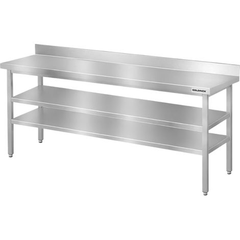 Table de travail en inox Bar 2000x700 mm avec 2 étagères inférieures et dosseret PREMIUM - GOLDINOX (1/4)