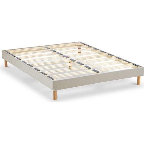 Sommier à lattes en bois 140x190 cm – Coloris beige – Hauteur 30 cm – 24 lattes pour confort optimal – Livré en kit