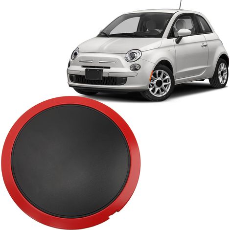 Chrom-Radzierblenden, erhältlich in verschiedenen Farben, 68078419AC, passend für den FIAT 500 2012-2022, roter Kreis und rote Schrift. (1/5)