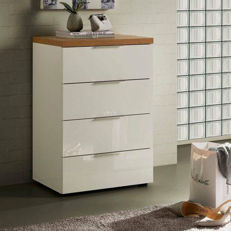 Cómoda Amman, 4 cajones, apertura deslizante Made in Italy, cierre suave, 60x43x89h cm blanco brillante (1/5)