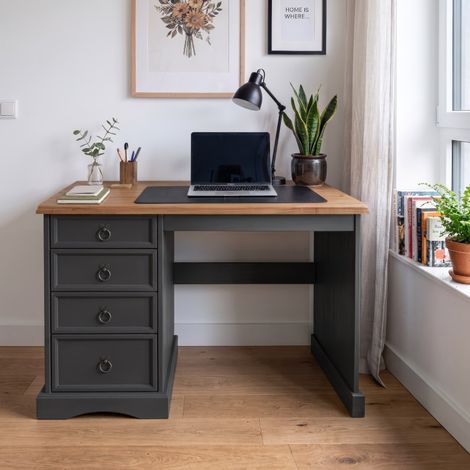 Mercers Furniture Corona Charcoal Grey Dressing Table Desk Solid Wood Mexican Pine Wooden (1/4)