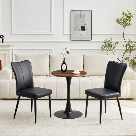 Table et Chaises de Salle à Manger 60 cm Table ronde 2 Chaises PU noires Plateau MDF Pied noir (1/5)