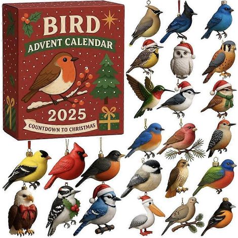 Adorno navideño de pájaro con calendario de cuenta regresiva en acrílico plano 2D para hombres, mujeres, niñas, jóvenes y adolescentes. (1/5)
