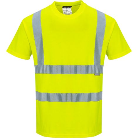 Portwest – Tee shirt haute visibilité en coton 55% – Certifié EN ISO 20471 – Confort respirant – Jaune fluo – Taille L