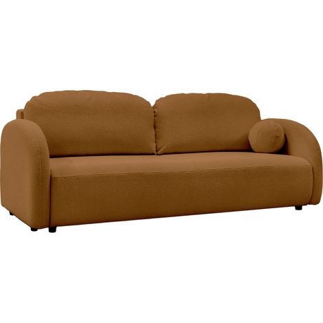 SYNA Canapé 3 places convertible en tissu bouclette orange (1/5)