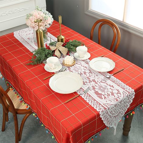 Juego de manteles Nappex de 180x33 cm, rojo y blanco, material suave, para bodas y cenas. (1/4)