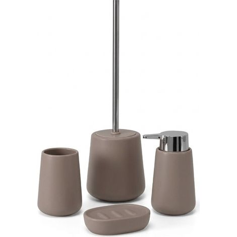 Set accessori bagno completo da 4 pezzi in ceramica tortora e cromo Sidney (1/5)
