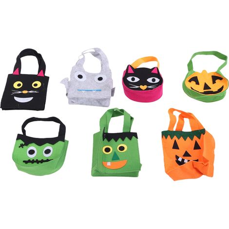 Lot de 7 sachets à bonbons en feutrine avec poignées, jolis sachets cadeaux à motifs de dessins animés pour les fêtes et les occasions spéciales. (1/5)
