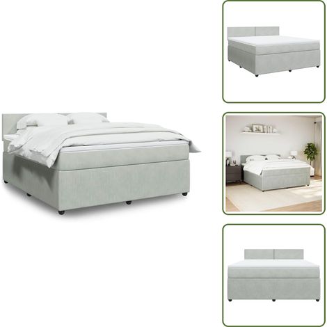 Colchón terciopelo - vidaXL Cama box spring con colchón terciopelo gris claro 180x200 cm - Cama con cabecero