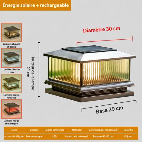 Lampe de pilier extérieur en cuivre Ø30cm solaire et électrique IP65 bronze 30cm réf 0598 – Livraison gratuite