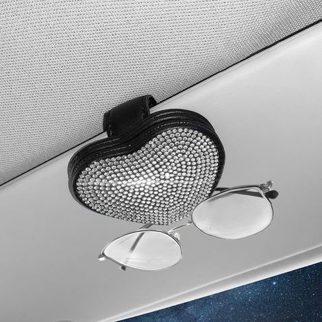 Porte-Lunettes Voiture Aimanté Coeur Strass Clip Pince-Réglable Visière Pare-Soleil Support Lunettes de Soleil avec Pince Ticket Carte (1/5)