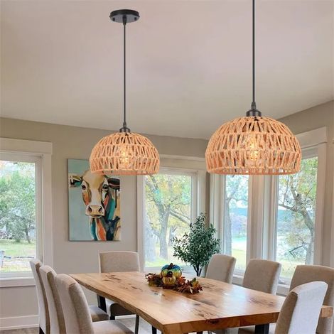 Lot de 2 Lustre Suspension Vintage - Corde de Papier - Salon - 25cm (1/5)