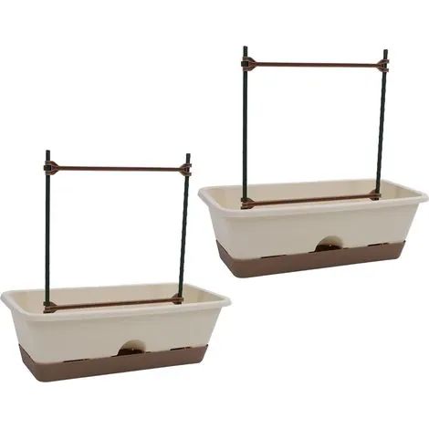 Lot de 2 jardinières de balcon avec treillis à double niveau et soucoupe amovible, idéales pour la culture d'herbes aromatiques et de légumes (blanc). (1/3)