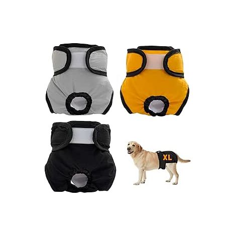 Lot de 3 couches très absorbantes pour chiennes en chaleur Taille réglable-xs
