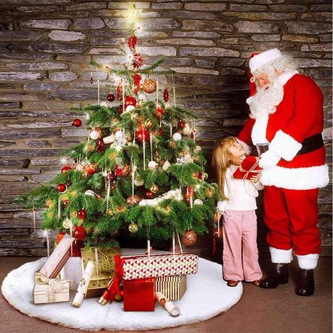 Copri piede base per albero di natale tappetino bianco 90cm pelliccia pelo corto da decorazioni addobbi allestimento casa (1/5)