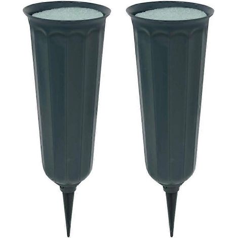Lot de 2 vases de cimetière avec picots, vases en plastique pour fleurs, décorations funéraires, porte-fleurs pour tombes, vases floraux commémoratifs (vert) (1/5)
