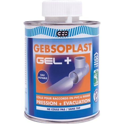 Colle PVC GEBSOPLAST GEL+ 500ml – Assemblage tubes et raccords sous pression – Résiste à l'eau chaude et froide – Temps de séchage 1h