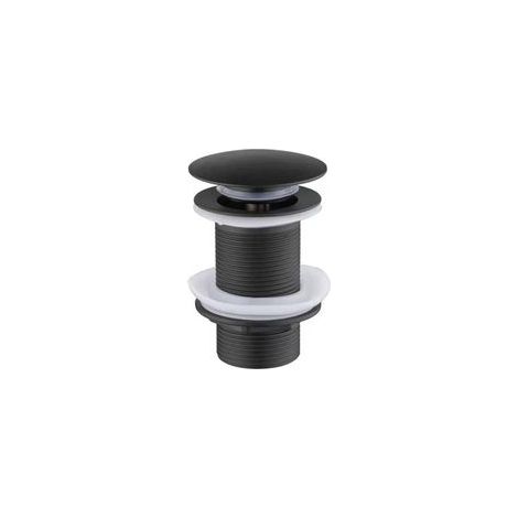 Grifo de lavabo sin ranuras, tipo pulsador, con tapón de clic y sin rebosadero (negro)