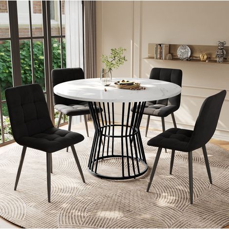 Esstisch-Set mit 4 Stühlen 100 cm MDF mit Marmormuster OKMYHOME