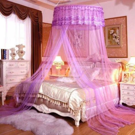 Moustiquaire de Lit - - Dme Suspendu - 3m Hauteur - Violet - Lavable (1/4)