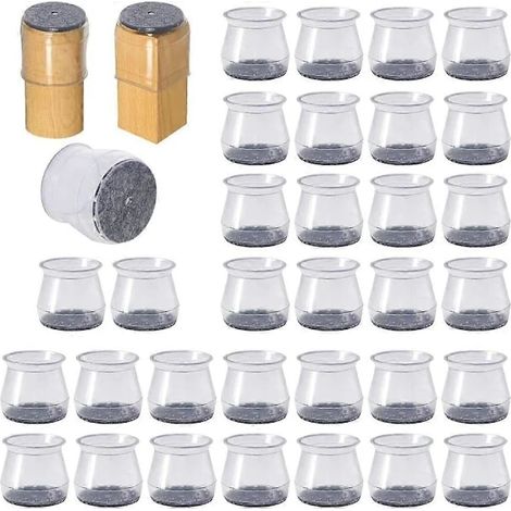 Lot de 32 protège-pieds de chaise, housses de protection transparentes en silicone avec patins en feutre, pour parquets et carrelages, petite taille (1/4)
