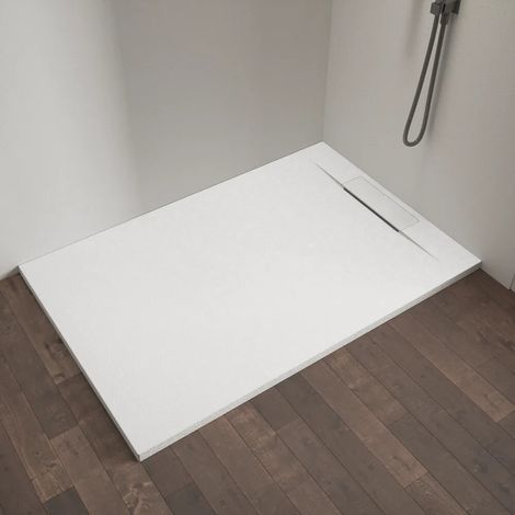 Receveur de douche rectangulaire 90 x 140 cm en marbre synthétique blanc h3 cm Delos (1/4)
