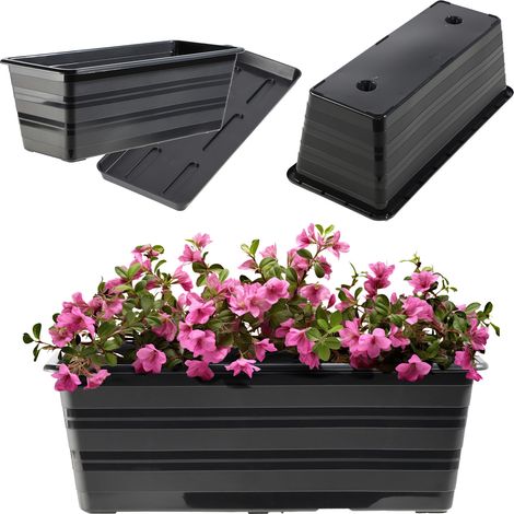 KADAX Blumenkasten mit Untersetzer, Anthrazit, 40 cm