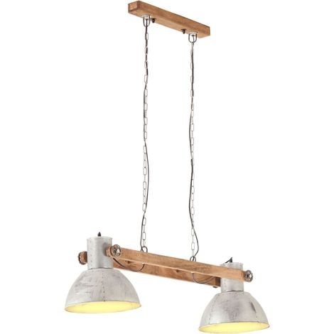 Hanging Lamp Silver and brown Iron and solid mango wood Large vidaXL (1/5)