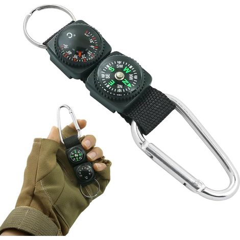 Porte-clés Boussole avec Thermomètre Outil de Navigation Multifonctionnel pour l'Extérieur Mousqueton Porte-clés pour Randonnée Camping Accessoire Pratique pour Aventuriers (1/5)