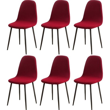 Set of 6 modern retro jacquard dining chair covers for kitchen, living room, dining room, bar, cafe (wine red) (1/5)