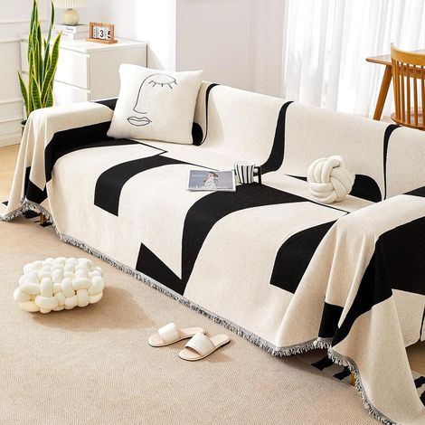 Housse de canapé d'angle en chenille lavable – Protection pour animaux et enfants – Coloris noir et blanc – Multi-usages (1/5)