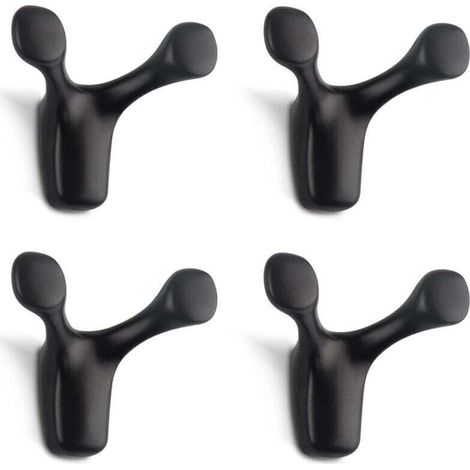 Lot de 4 crochets muraux doubles, robustes, en alliage de zinc massif, en forme de bois de cerf, pour salle de bain, chambre, cuisine, vis incluses (noir mat) (1/4)