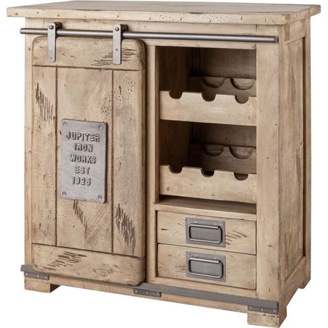 porta bottiglie in legno di Mango 80x40x82 sbiancato laccato RAILWAY 340