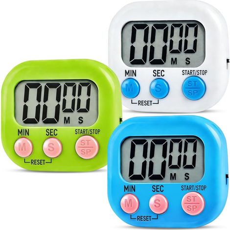 3 Minuteur de Cuisine, Timer avec Grand écran LCD, Timer Enfant Apprentissage avec Compte à Rebours, Chronomètre et Alarme Digital pour Kitchen Cuisson Douche Sport (1/5)