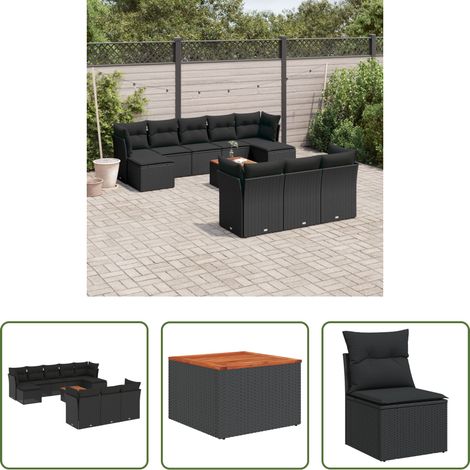 Gartenmöbel - 11-tlg. Garten-Sofagarnitur mit Kissen Schwarz Poly Rattan (1/5)