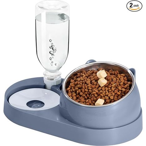 Raised Cat Bowl and Water Bowl, Tilting Cat Bowl and Drinker for Dogs, Anti-Vomiting Bowls, Blue