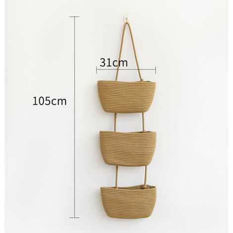 Sac de rangement suspendu pour porte de rangement, panier suspendu à 3 niveaux en corde de coton tissé pour chambre d'enfant, salle de bain et chambre à coucher (1/2)