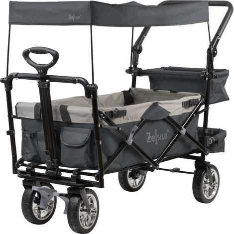 Zelsius – Chariot de transport pliable à pédales avec toit amovible – Capacité 90 kg – 87,5 litres – Roues pivotantes 360° avec freins