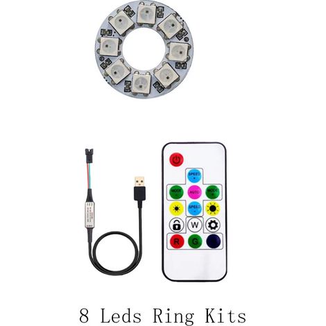 (Kits d'anneaux à 8 LED - Circuit imprimé blanc) Anneau LED pixel WS2812B DC5V, anneau adressable individuellement, circuit intégré WS2812 avec module LED intégré et contrôleur USB à 14 touches de ver (1/5)