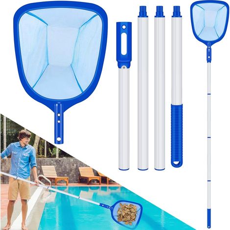 2-teiliges Pool-Skimmernetz mit 200 cm Teleskopgriff, 14 cm tiefes Pool-Bodennetz, leichtes und langlebiges Aluminium, Zubehör zum Reinigen von Pool, Spa, Teich, zum Sammeln von Blättern und Schmutz (1/5)